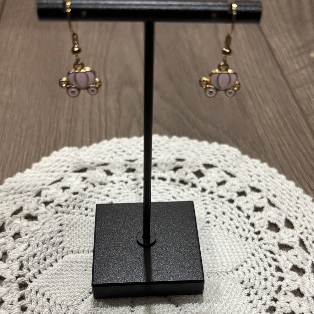 Cute Pink and Gold Carriage Earrings